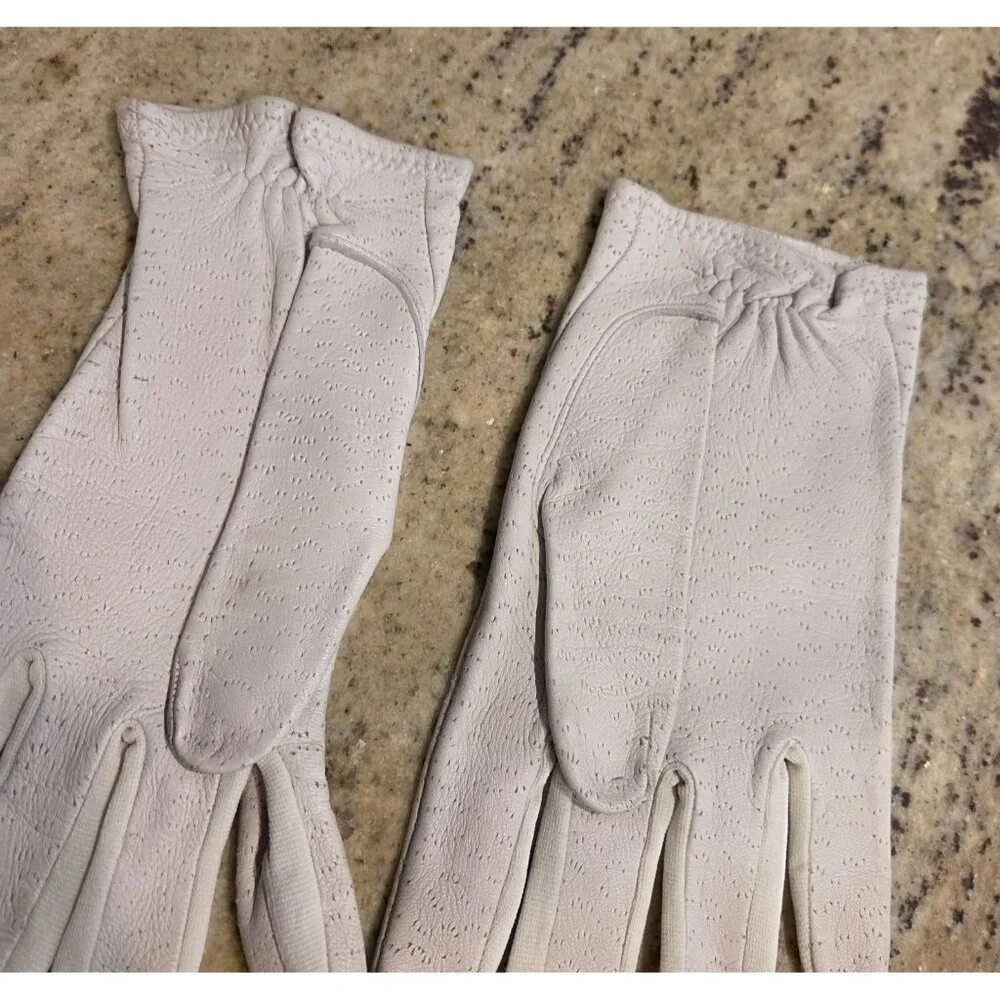 Vintage Womens Size L Gray Leather Stretch Deerskin Gloves